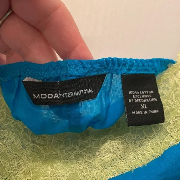 NWOT Moda Int’l lightweight Blue and Green Lace Trim Chemise tank cami XL - Picture 3 of 3